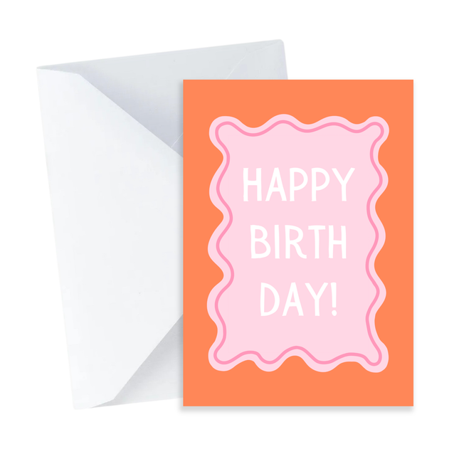 Wiggly Pink and Orange Happy Birthday Card - Mini Card