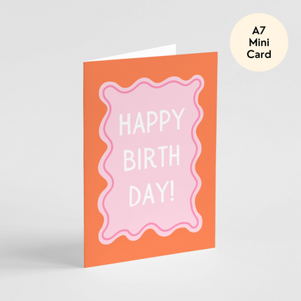 Wiggly Pink and Orange Happy Birthday Card - Mini Card