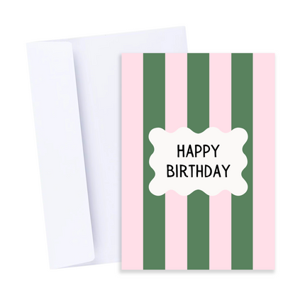 Pink and Green Stripes Birthday Card