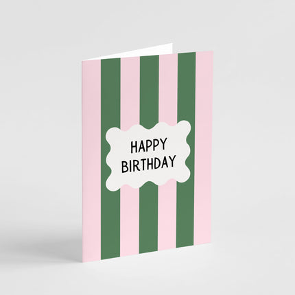 Pink and Green Stripes Birthday Card
