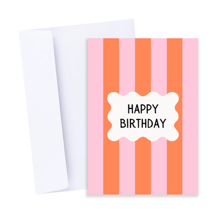 Pink and Orange Stripes Birthday Card