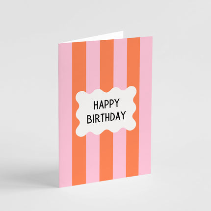Pink and Orange Stripes Birthday Card