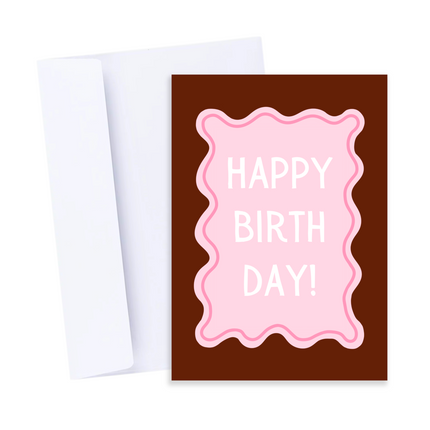 Wiggly Pink and Burgundy Happy Birthday Card