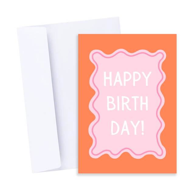 Wiggly Pink and Orange Happy Birthday Card