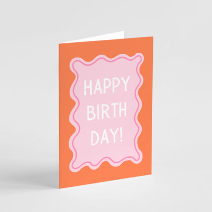 Wiggly Pink and Orange Happy Birthday Card
