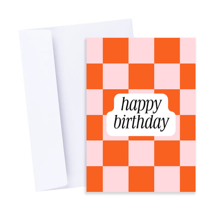 Pink and Red Checkers Birthday Card