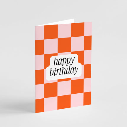 Pink and Red Checkers Birthday Card