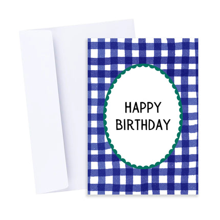 Blue Gingham Happy Birthday Card