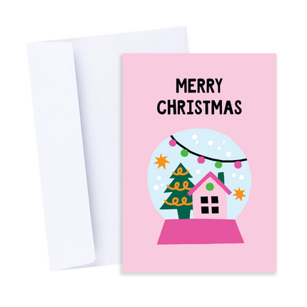 Pink Snow Globe Merry Christmas Card