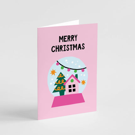 Pink Snow Globe Merry Christmas Card